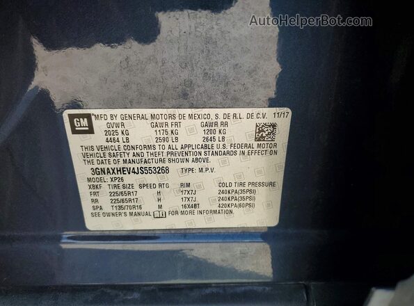 3GNAXHEV4JS553268 2018 CHEVROLET EQUINOX Blue Widok naklejki z numerem VIN