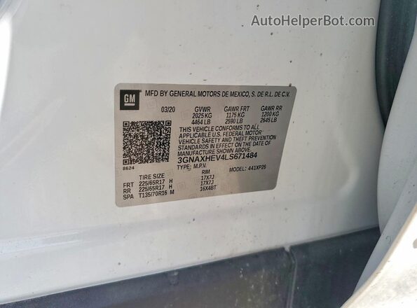 3GNAXHEV4LS671484 2020 CHEVROLET EQUINOX White Widok naklejki z numerem VIN