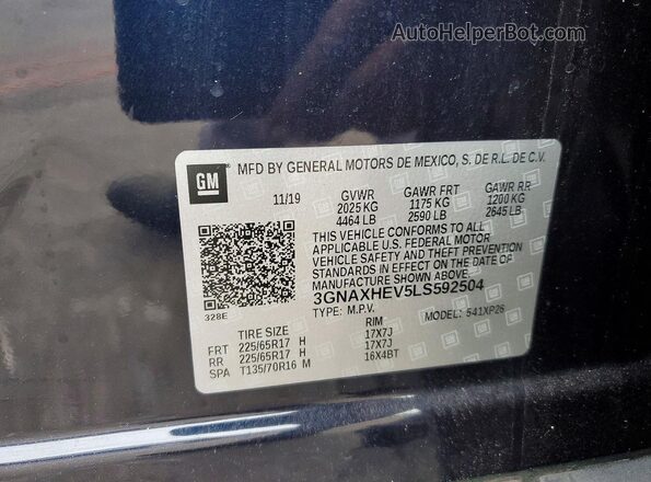 3GNAXHEV5LS592504 2020 CHEVROLET EQUINOX Blue Панорамний вид салону 360°