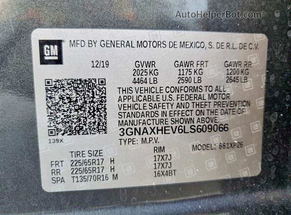 3GNAXHEV6LS609066 2020 CHEVROLET EQUINOX Gray Սալոնի 360 աստիճան տեսք