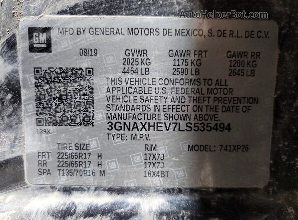 3GNAXHEV7LS535494 2020 CHEVROLET EQUINOX Gray Вид підкапотного простору
