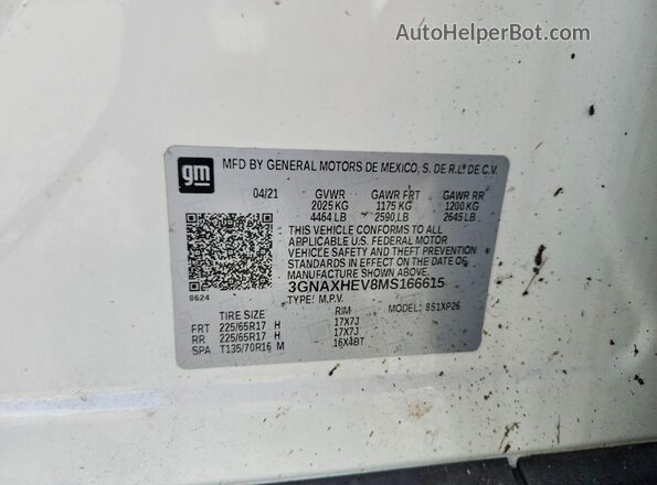 3GNAXHEV8MS166615 2021 CHEVROLET EQUINOX White Панорамний вид салону 360°