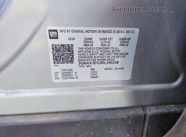 3GNAXJEG3RL249248 2024 CHEVROLET EQUINOX Silver Widok naklejki z numerem VIN