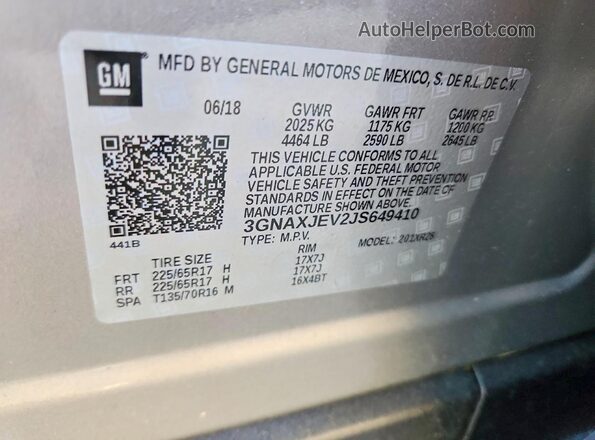 3GNAXJEV2JS649410 2018 CHEVROLET EQUINOX Gray სალონის 360-გრადუსიანი ხედი