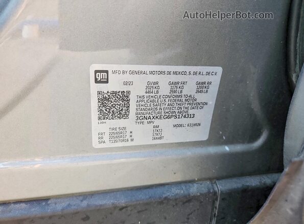 3GNAXKEG6PS174313 2023 CHEVROLET EQUINOX Silver Engine compartment view