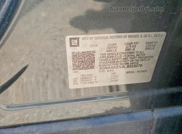 3GNAXKEV8LS516076 2020 CHEVROLET EQUINOX Серый Вид подкапотного пространства