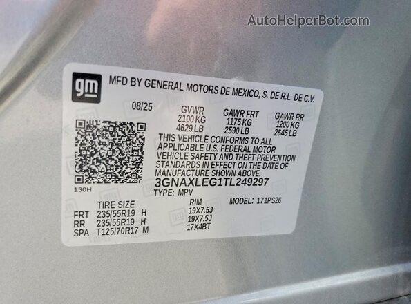 3GNAXLEG1TL249297 2026 CHEVROLET EQUINOX Silver 360 interior view