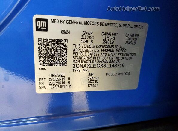 3GNAXLEGXSL143719 2025 CHEVROLET EQUINOX Blue VIN sticker view