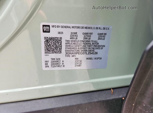 3GNAXPEG0TL254126 2026 CHEVROLET EQUINOX Green Вид наклейки з VIN-кодом