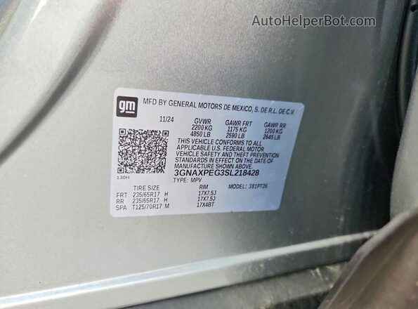 3GNAXPEG3SL218428 2025 CHEVROLET EQUINOX Silver VIN sticker view