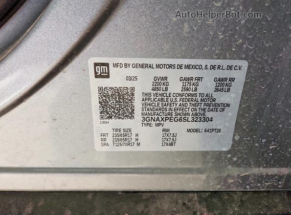 3GNAXPEG6SL323304 2025 CHEVROLET EQUINOX Silver Vista de la etiqueta del VIN