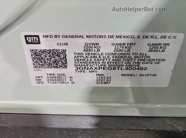 3GNAXPEG8TL400482 2026 CHEVROLET EQUINOX Green Панорамний вид салону 360°