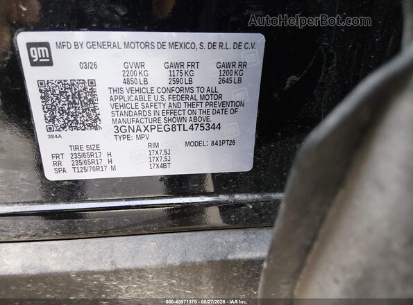 3GNAXPEG8TL475344 2026 CHEVROLET EQUINOX Black ძრავის განყოფილების ხედი