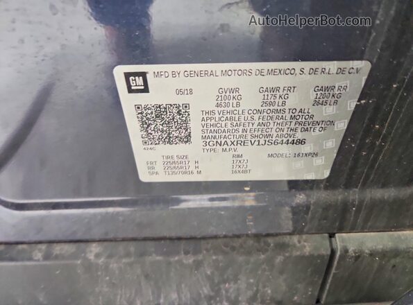 3GNAXREV1JS644486 2018 CHEVROLET EQUINOX Blue Vista interior de 360 grados