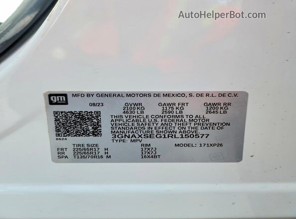 3GNAXSEG1RL150577 2024 CHEVROLET EQUINOX Белый Панорамный вид салона 360°