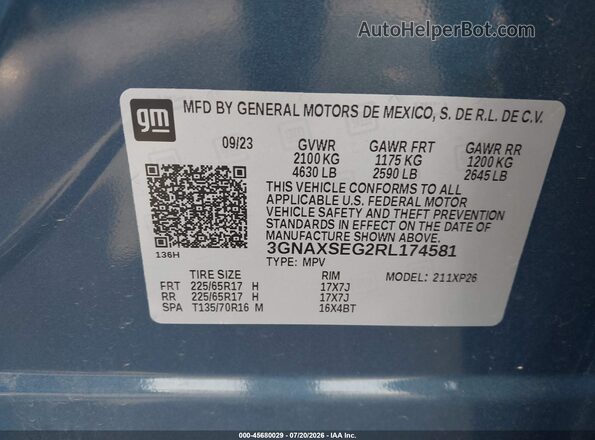3GNAXSEG2RL174581 2024 CHEVROLET EQUINOX Blue Вид підкапотного простору