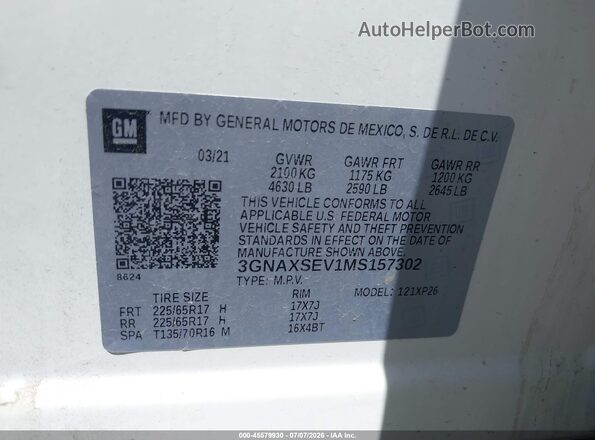 3GNAXSEV1MS157302 2021 CHEVROLET EQUINOX White Widok komory silnika
