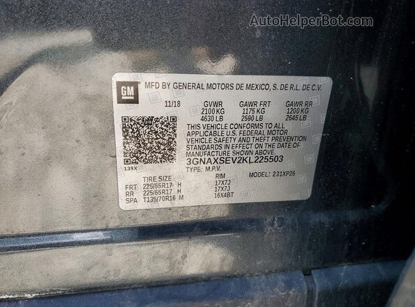 3GNAXSEV2KL225503 2019 CHEVROLET EQUINOX Gray Շարժիչի բաժամունքի տեսք
