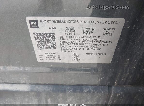 3GNAXSEV7LS673047 2020 CHEVROLET EQUINOX Gray ძრავის განყოფილების ხედი