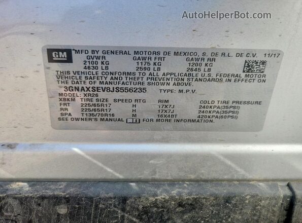 3GNAXSEV8JS556235 2018 CHEVROLET EQUINOX Серебряный Вид подкапотного пространства