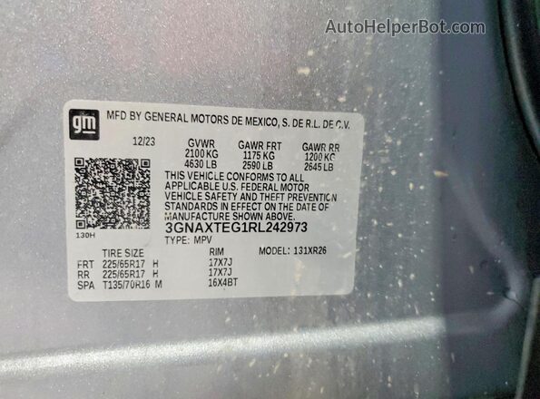 3GNAXTEG1RL242973 2024 CHEVROLET EQUINOX Gray Widok naklejki z numerem VIN