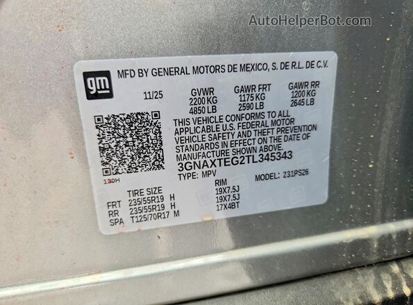 3GNAXTEG2TL345343 2026 CHEVROLET EQUINOX Серебряный Вид подкапотного пространства
