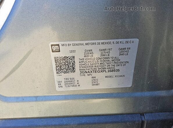 3GNAXTEGXPL168935 2023 CHEVROLET EQUINOX Silver VIN კოდის სტიკერის ხედი