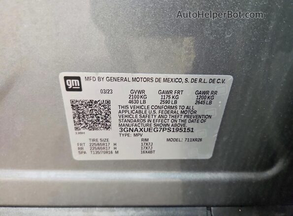 3GNAXUEG7PS195151 2023 CHEVROLET EQUINOX Gray VIN კოდის სტიკერის ხედი