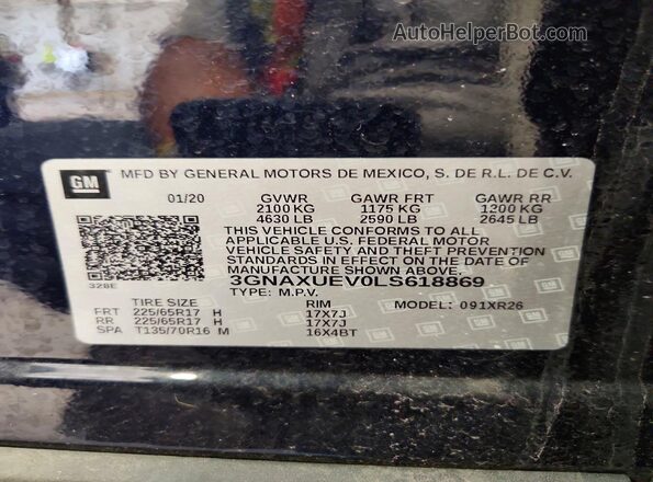 3GNAXUEV0LS618869 2020 CHEVROLET EQUINOX Blue VIN კოდის სტიკერის ხედი