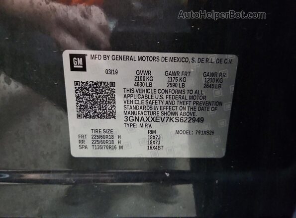 3GNAXXEV7KS622949 2019 CHEVROLET EQUINOX Gray 360 interior view