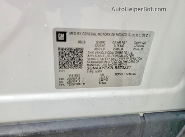 3GNAXYEX7LS523234 2020 CHEVROLET EQUINOX White Vista de la etiqueta del VIN