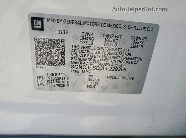 3GNCJLSB3LL229359 2020 CHEVROLET TRAX Белый Вид подкапотного пространства