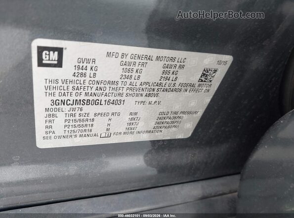 3GNCJMSB0GL164031 2016 CHEVROLET TRAX Black Vista del compartimento del motor