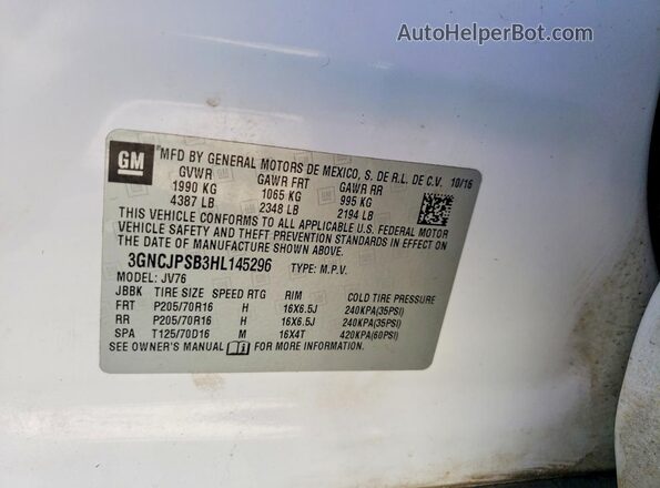 3GNCJPSB3HL145296 2017 CHEVROLET TRAX White VIN կոդի պիտակի տեսք