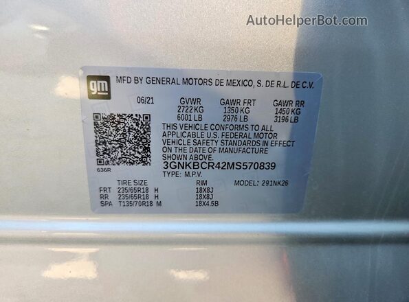 3GNKBCR42MS570839 2021 CHEVROLET BLAZER Silver 360 interior view