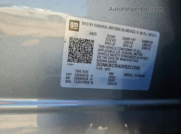 3GNKBCR42SS217241 2025 CHEVROLET BLAZER Серый Вид наклейки с VIN-кодом