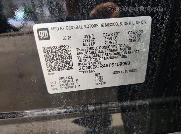 3GNKBCR48TS159993 2026 CHEVROLET BLAZER Black Vista de la etiqueta del VIN