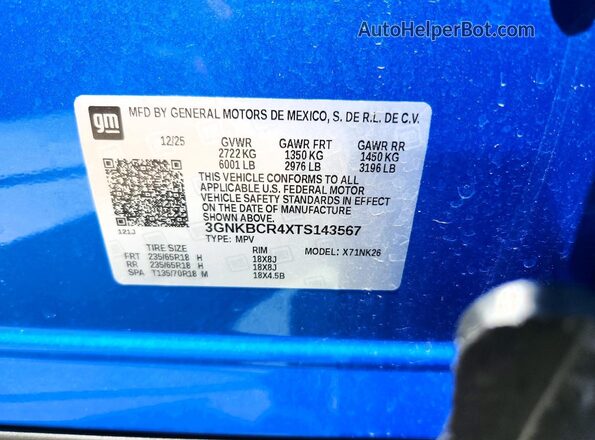 3GNKBCR4XTS143567 2026 CHEVROLET BLAZER Blue Engine compartment view
