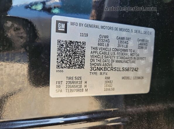 3GNKBCRS1LS587242 2020 CHEVROLET BLAZER Black VIN sticker view