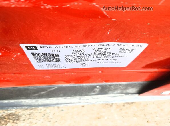 3GNKBCRS2MS549195 2021 CHEVROLET BLAZER Orange VIN կոդի պիտակի տեսք