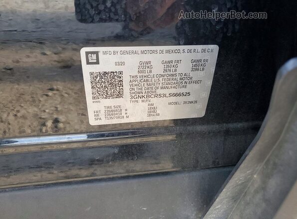 3GNKBCRS3LS666525 2020 CHEVROLET BLAZER Black Vista de la etiqueta del VIN