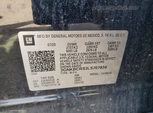 3GNKBCRS3LS707834 2020 CHEVROLET BLAZER Black Widok naklejki z numerem VIN