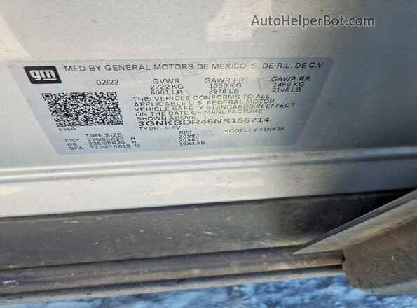 3GNKBDR46NS156714 2022 CHEVROLET BLAZER Серебряный Вид наклейки с VIN-кодом