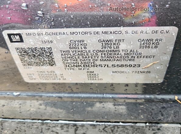 3GNKBDRS7LS585923 2020 CHEVROLET BLAZER Gray Widok wnętrza 360 stopni