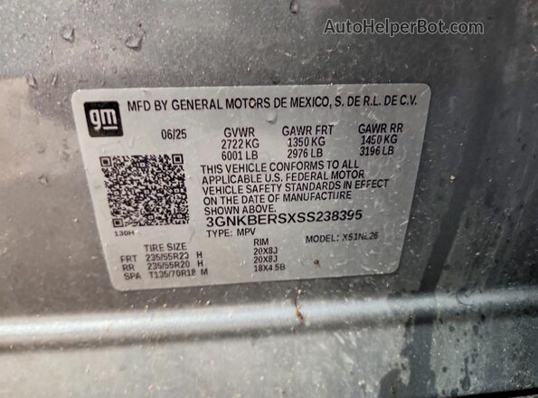 3GNKBERSXSS238395 2025 CHEVROLET BLAZER Серебряный Панорамный вид салона 360°