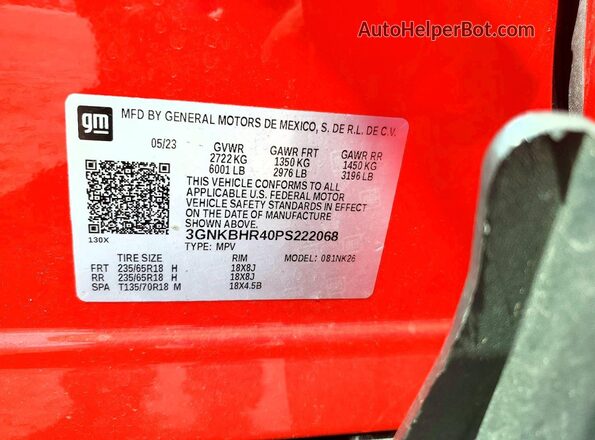 3GNKBHR40PS222068 2023 CHEVROLET BLAZER Red Widok wnętrza 360 stopni