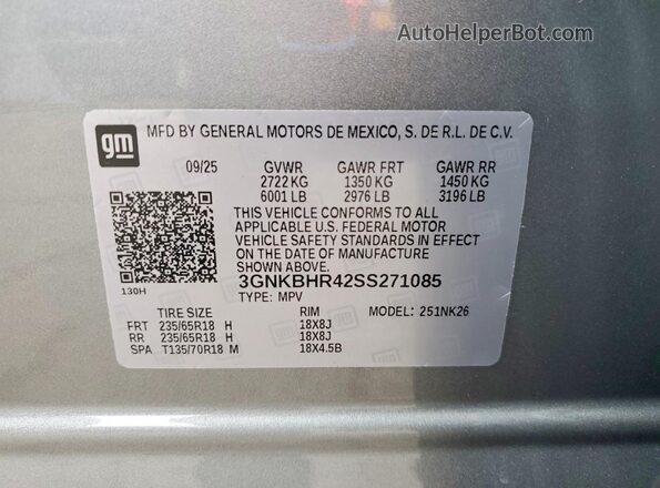3GNKBHR42SS271085 2025 CHEVROLET BLAZER Gray 360 interior view
