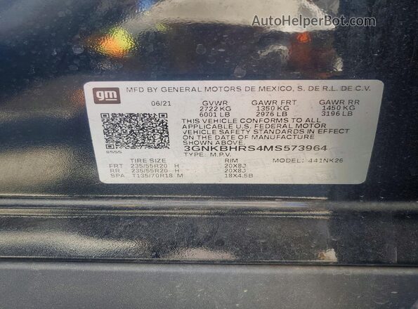 3GNKBHRS4MS573964 2021 CHEVROLET BLAZER Black Вид наклейки з VIN-кодом