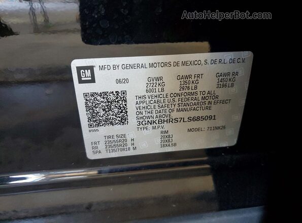 3GNKBHRS7LS685091 2020 CHEVROLET BLAZER Black VIN կոդի պիտակի տեսք
