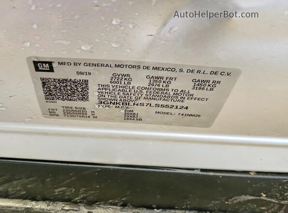 3GNKBLRS7LS552124 2020 CHEVROLET BLAZER Серебряный Панорамный вид салона 360°